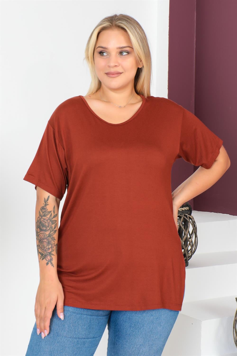 Tarçın Büyük Beden Penye Bluz  T-Shirt