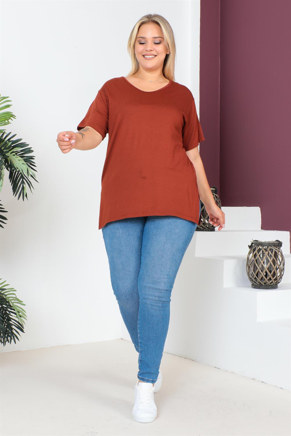 Tarçın Büyük Beden Penye Bluz  T-Shirt