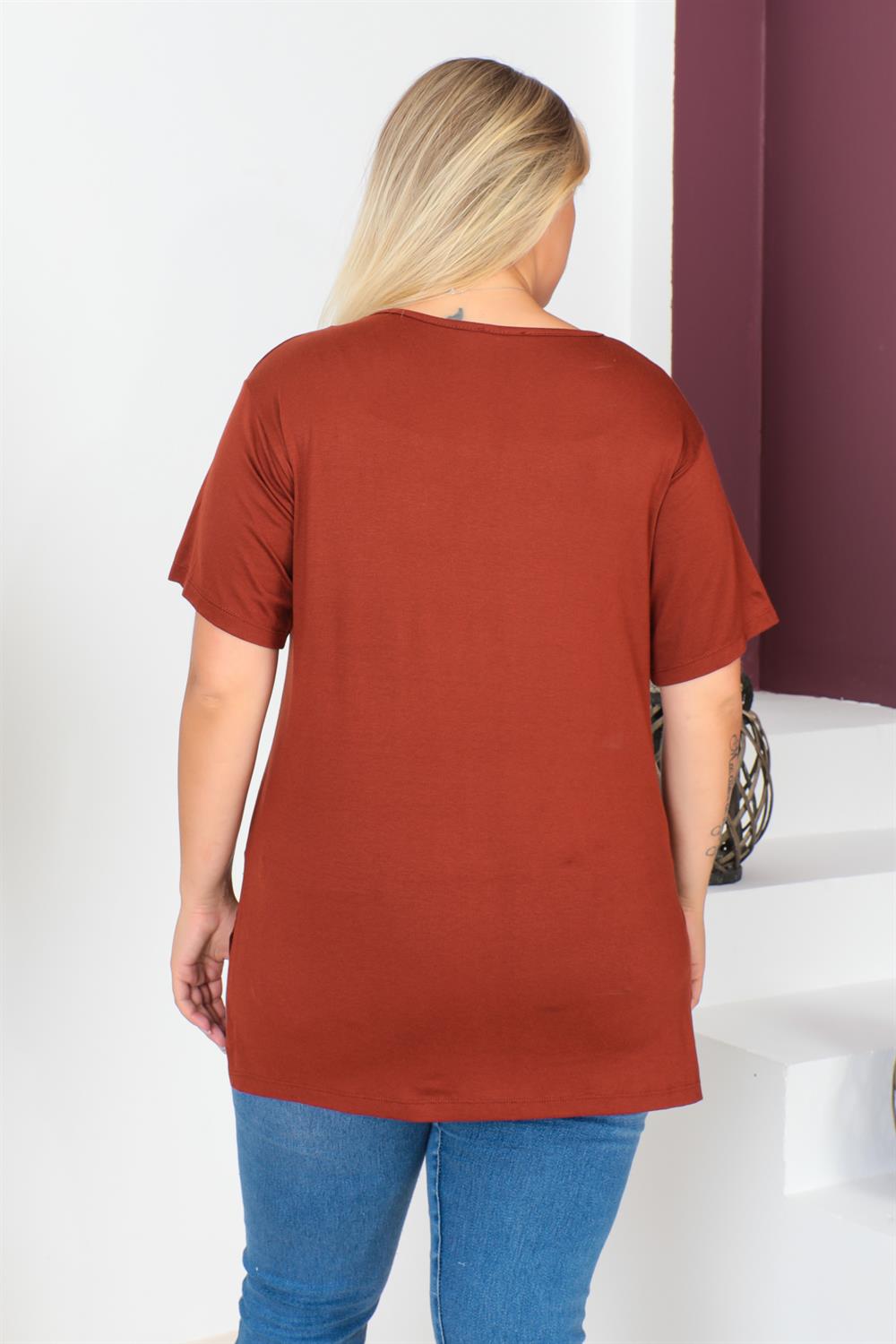 Tarçın Büyük Beden Penye Bluz  T-Shirt