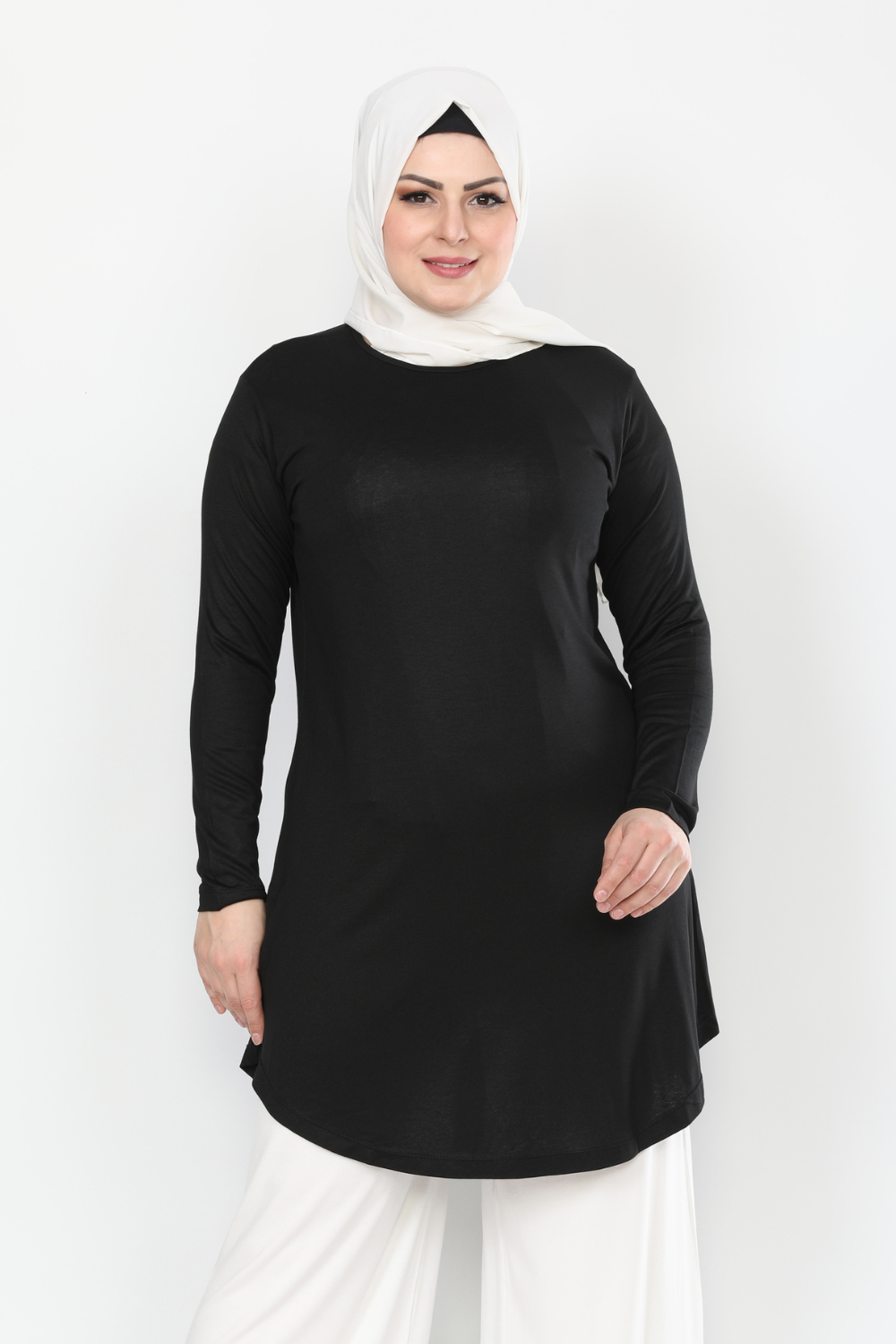 Siyah Turlu Viskon Penye Tunik