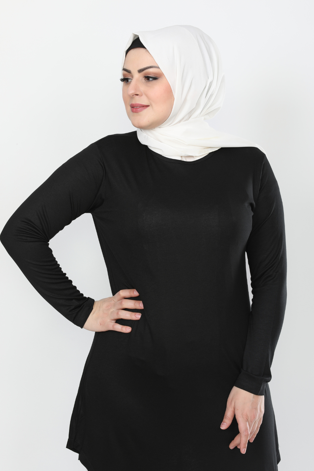 Siyah Turlu Viskon Penye Tunik