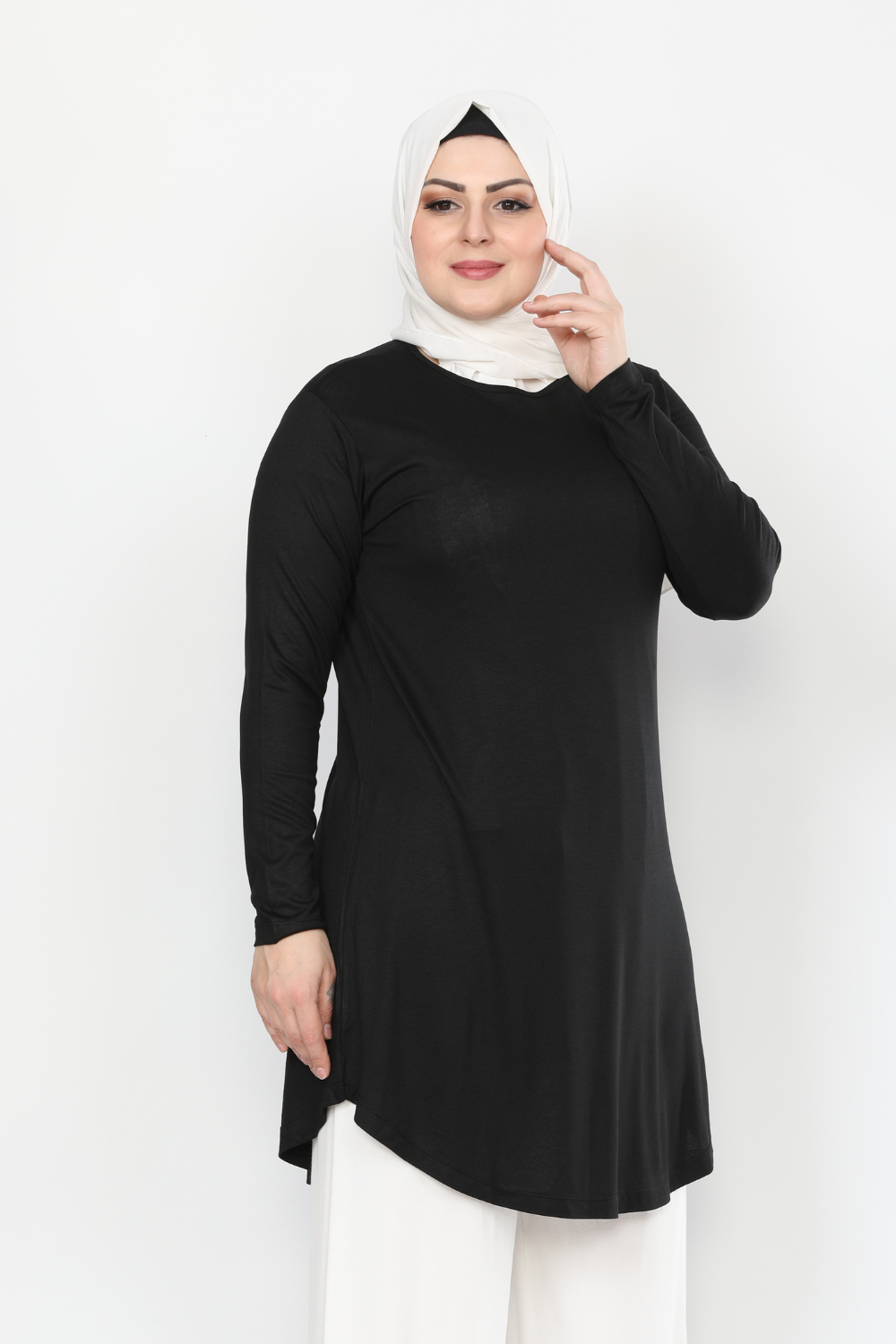 Siyah Turlu Viskon Penye Tunik