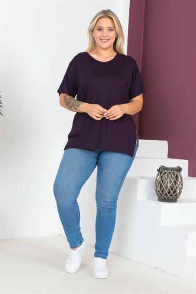 Mürdüm Büyük Beden Penye Bluz  T-Shirt