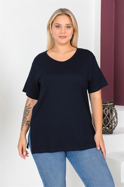Lacivert Büyük Beden Penye Bluz  T-Shirt