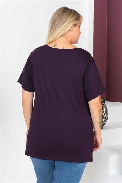 Mürdüm Büyük Beden Penye Bluz  T-Shirt