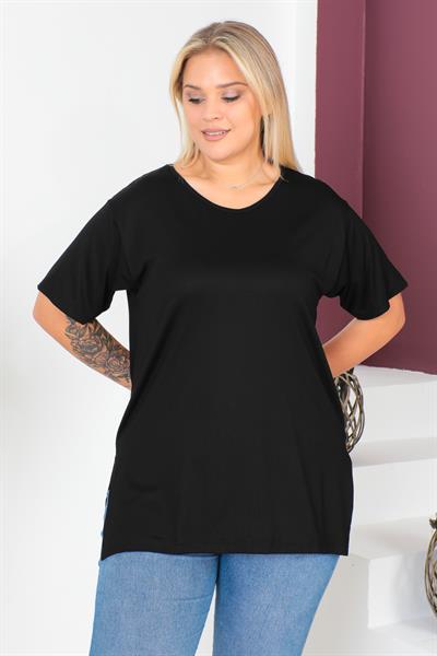 Siyah Büyük Beden Penye Bluz  T-Shirt