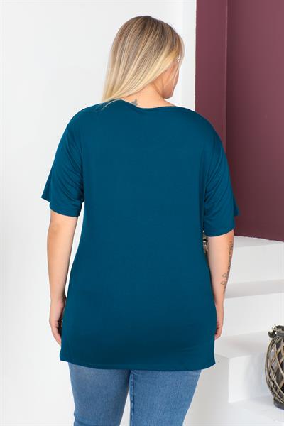 Petrol Büyük Beden Penye Bluz  T-Shirt