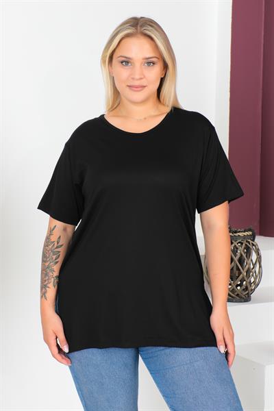 Siyah Büyük Beden Penye Bluz  T-Shirt
