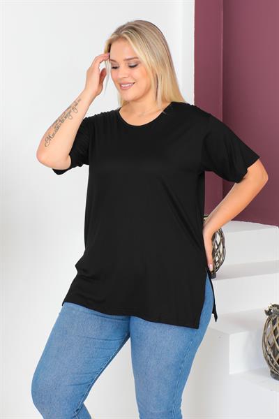 Siyah Büyük Beden Penye Bluz  T-Shirt