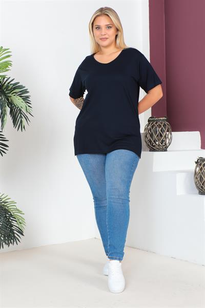 Lacivert Büyük Beden Penye Bluz  T-Shirt