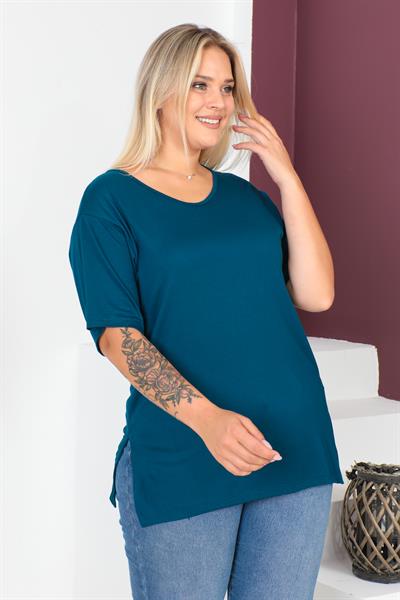 Petrol Büyük Beden Penye Bluz  T-Shirt