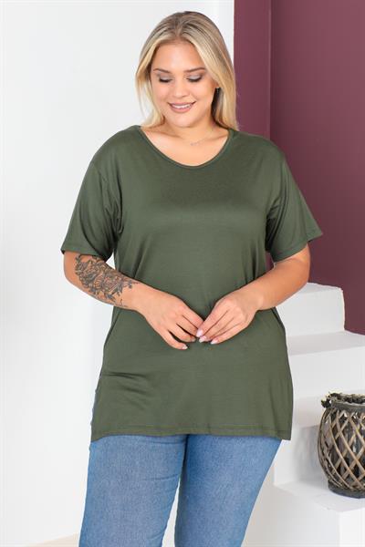Haki Büyük Beden Penye Bluz  T-Shirt