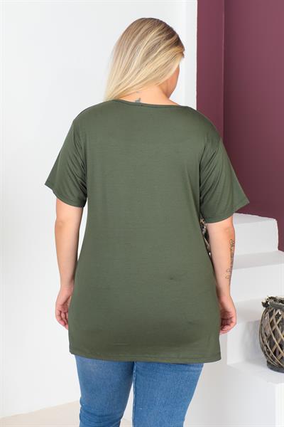 Haki Büyük Beden Penye Bluz  T-Shirt