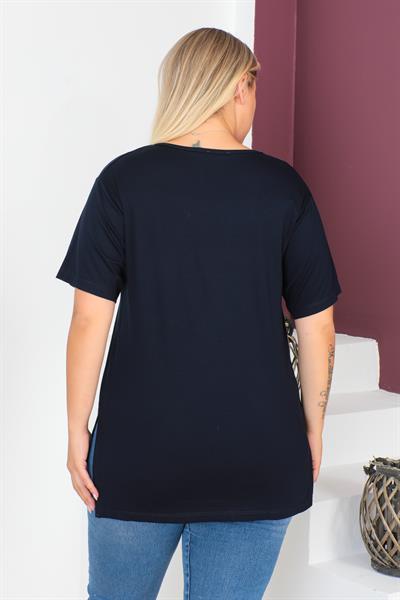 Lacivert Büyük Beden Penye Bluz  T-Shirt