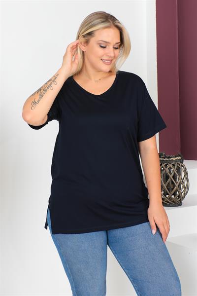 Lacivert Büyük Beden Penye Bluz  T-Shirt