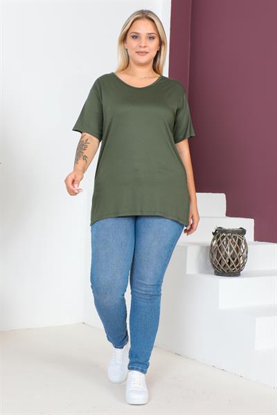 Haki Büyük Beden Penye Bluz  T-Shirt