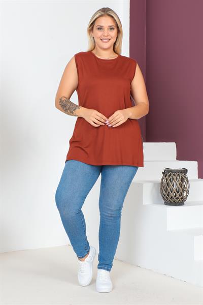 Tarçın Büyük Beden Penye Kolsuz Bluz T-shirt - İçlik