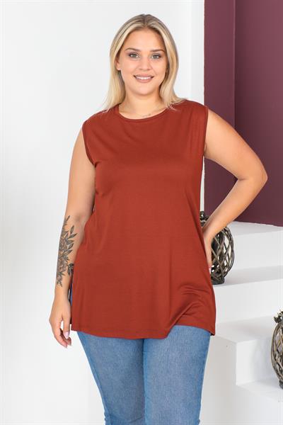 Tarçın Büyük Beden Penye Kolsuz Bluz T-shirt - İçlik