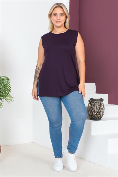Mürdüm Büyük Beden Penye Kolsuz Bluz T-shirt - İçlik