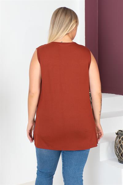 Tarçın Büyük Beden Penye Kolsuz Bluz T-shirt - İçlik