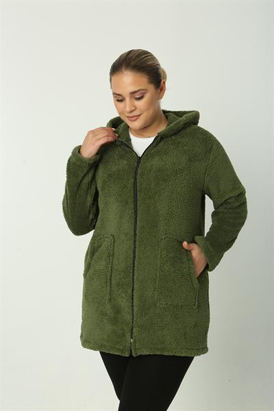 Peluş Hırka Haki Yeşil