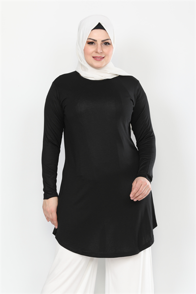 Siyah Turlu Viskon Penye Tunik