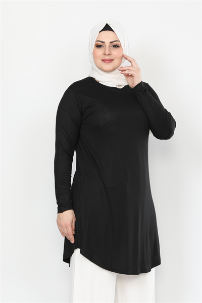 Siyah Turlu Viskon Penye Tunik