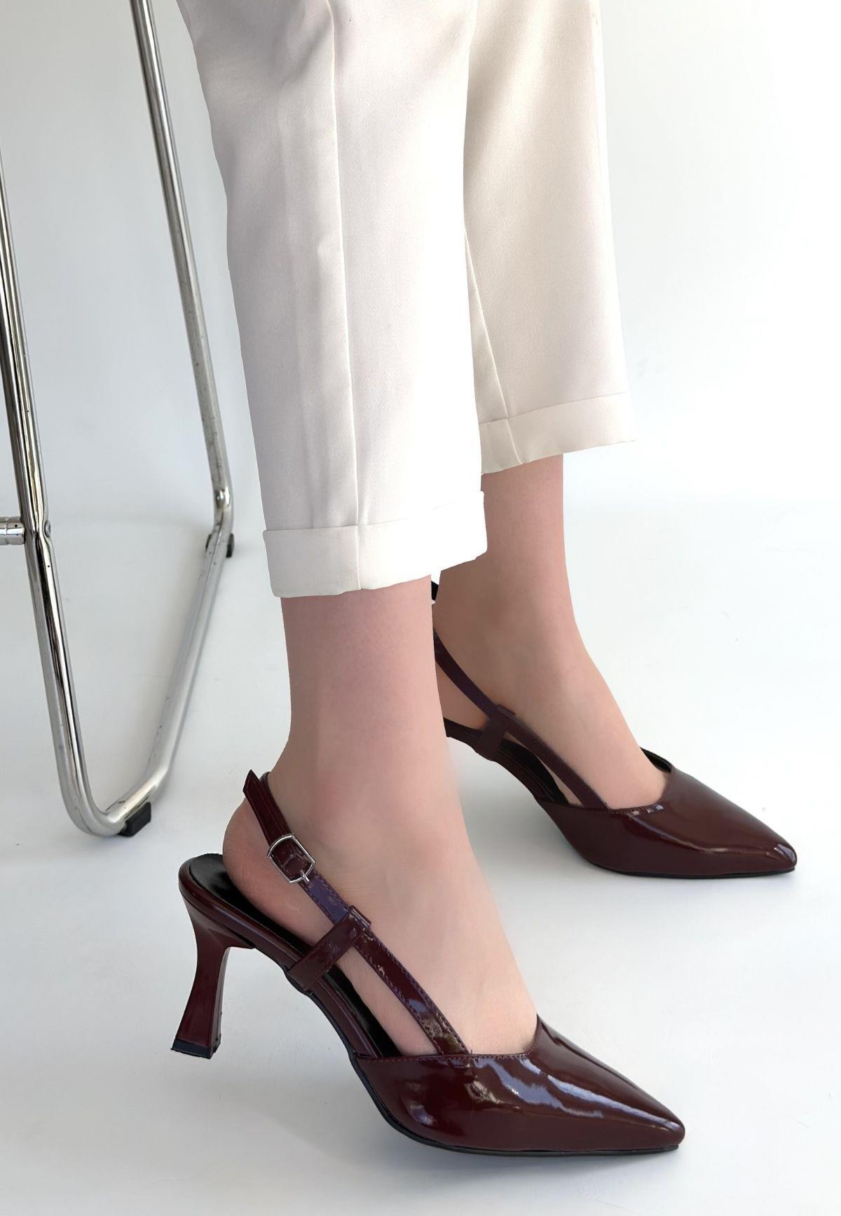 Hoost Bordo Rugan Topuklu Ayakkabı