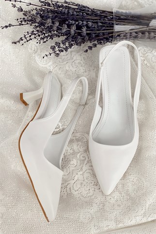 Angela Beyaz Cilt Topuklu Ayakkabı 