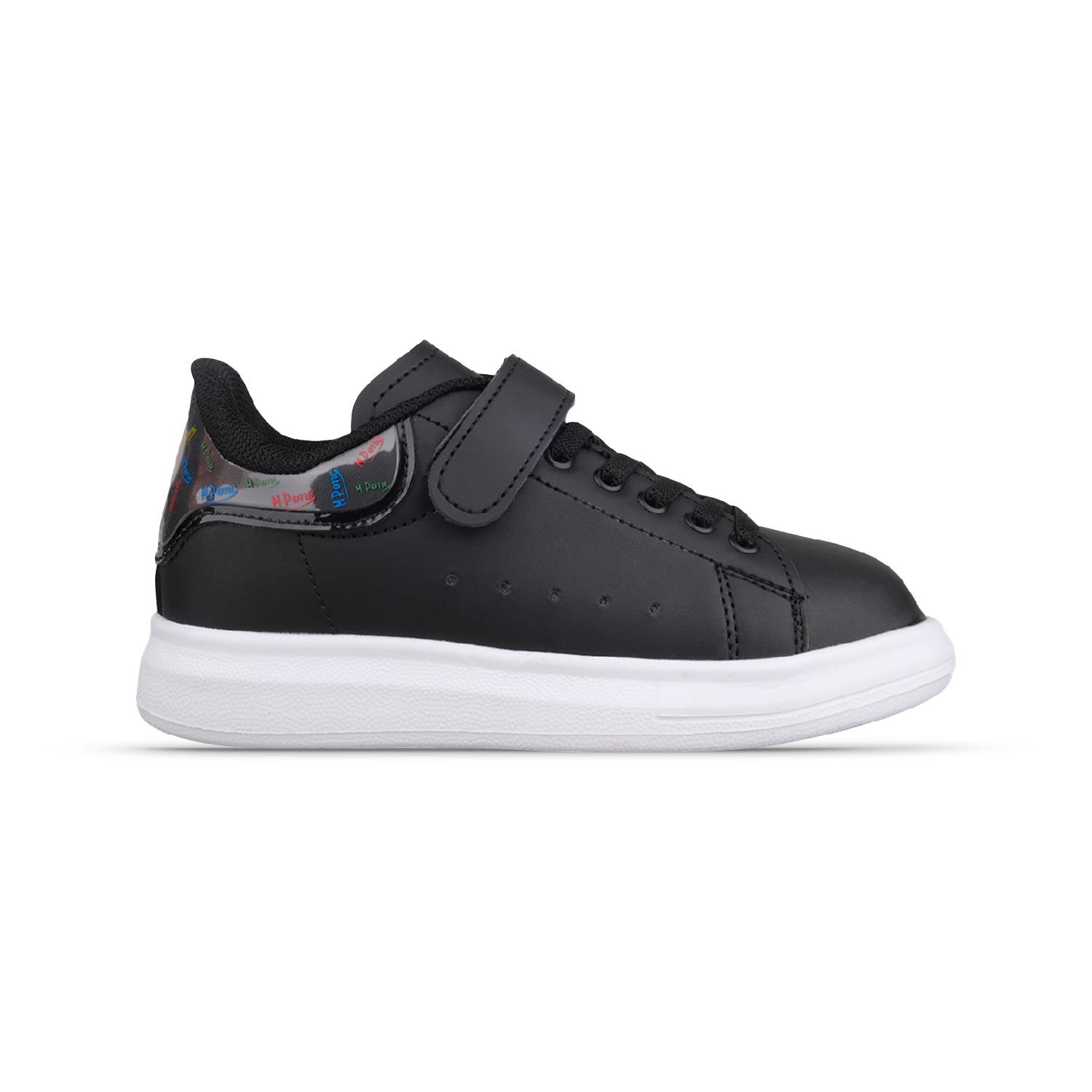 Büyük Çocuk Bağcıklı / Velcro Siyah-Beyaz Sneaker