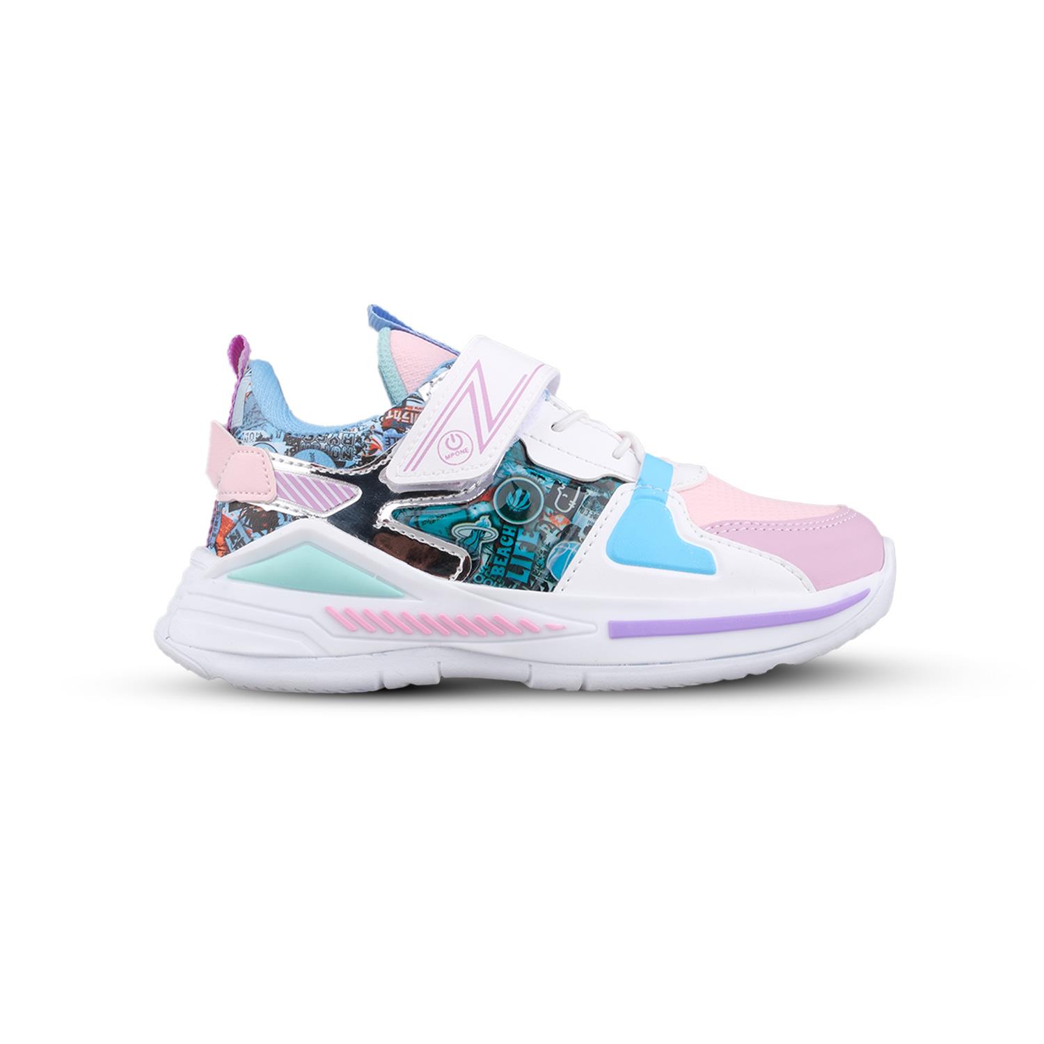 Büyük Kız Çocuk Bağcıklı / Velcro Beyaz-Mor Sneaker