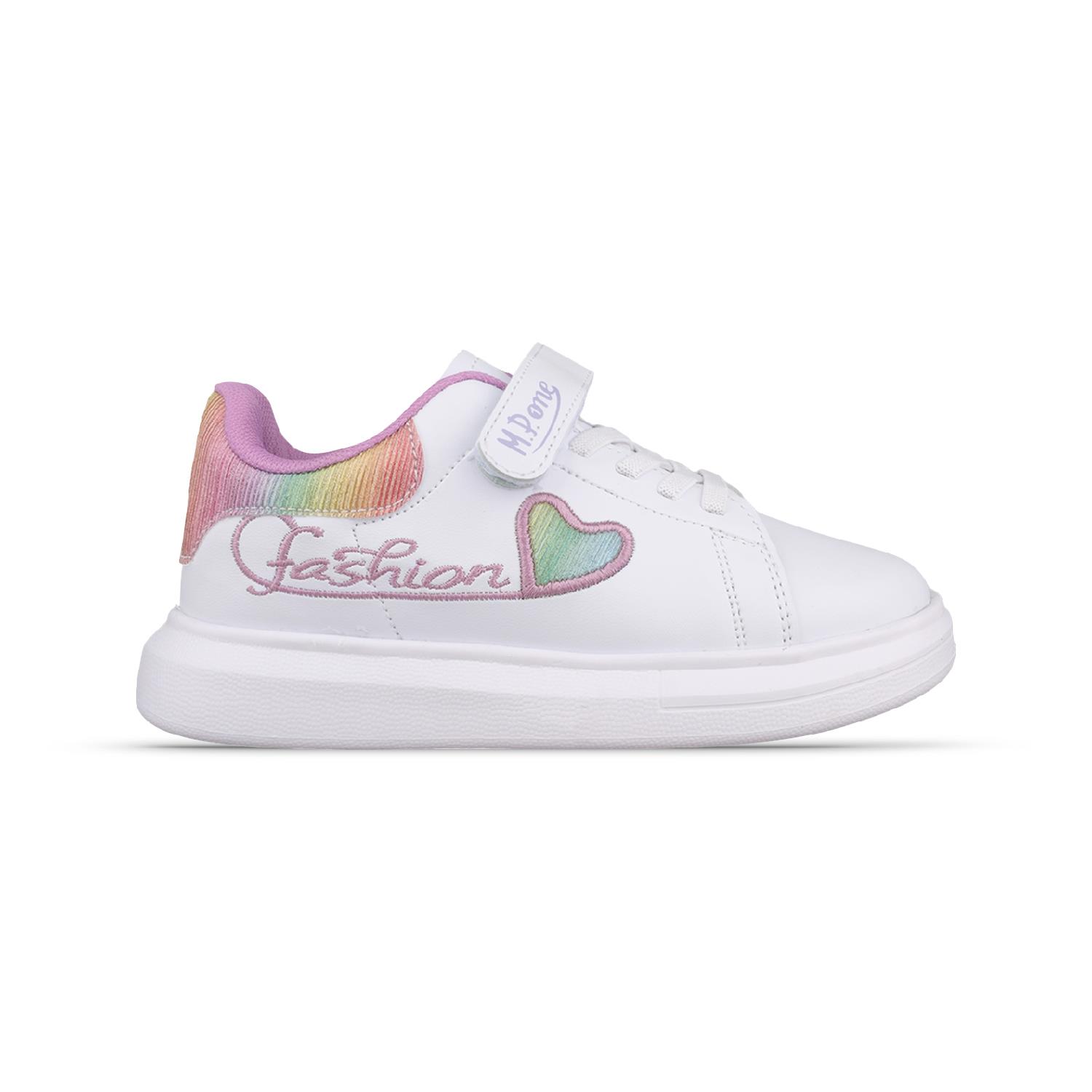 Büyük Kız Çocuk Bağcıklı / Velcro Beyaz-Mor Sneaker