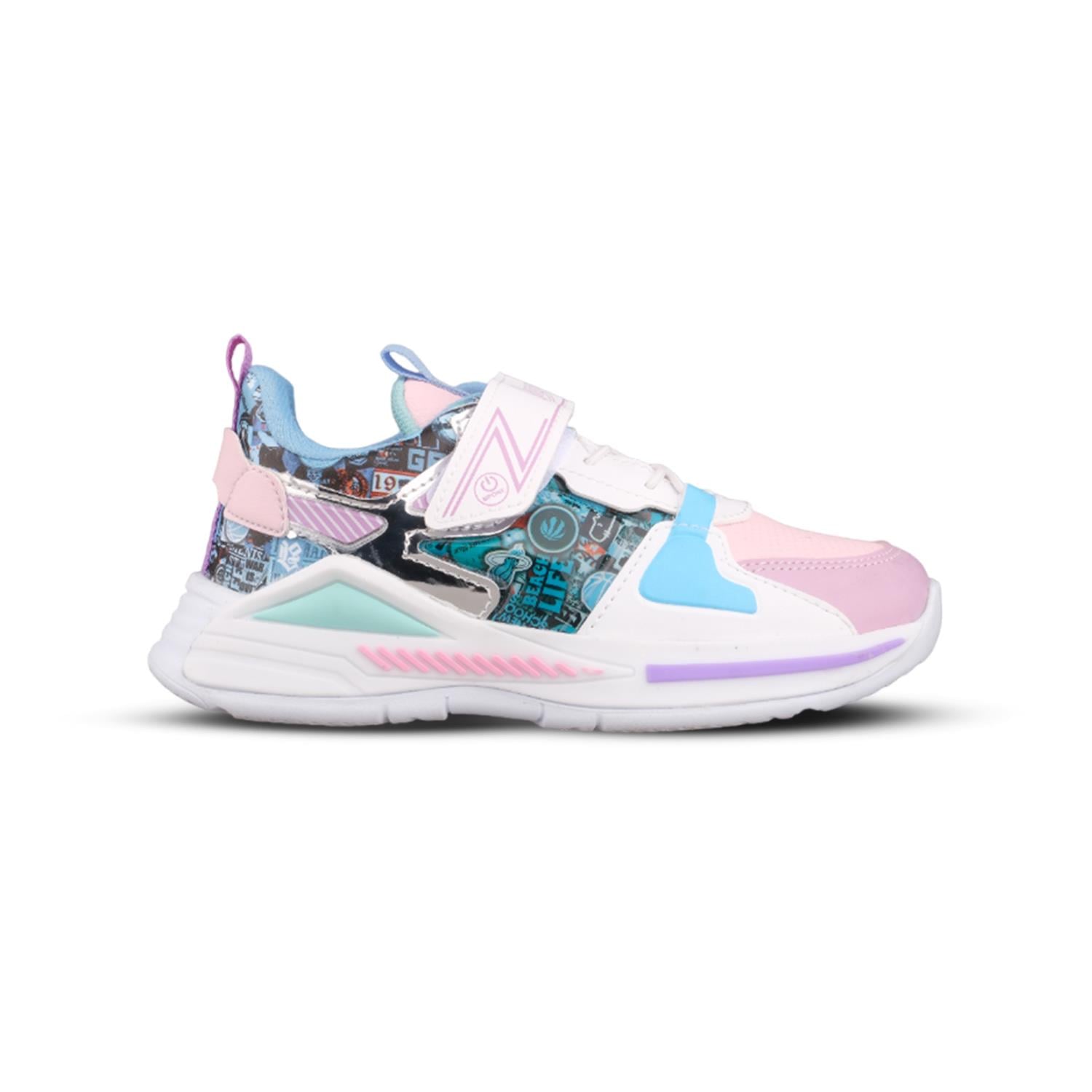 Büyük Kız Çocuk Bağcıklı / Velcro Beyaz-Mor Sneaker