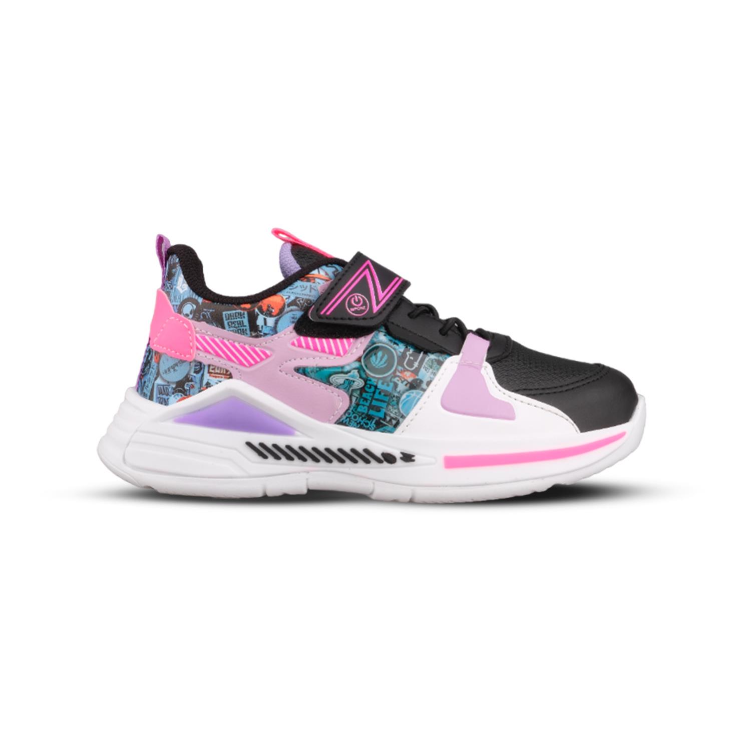 Büyük Kız Çocuk Bağcıklı / Velcro Siyah-Mor Sneaker