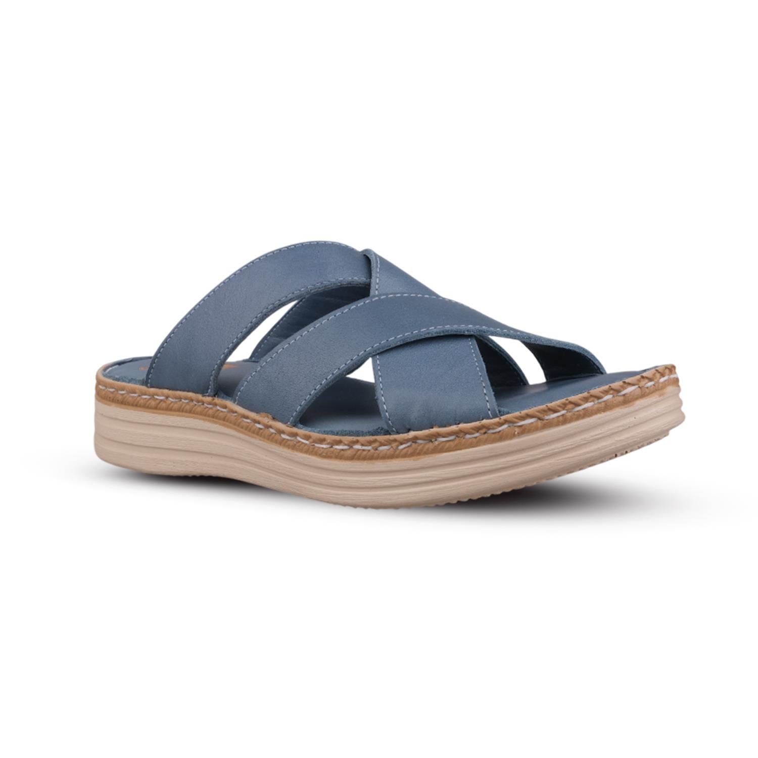 Günlük Terlik - Mavi, Deri