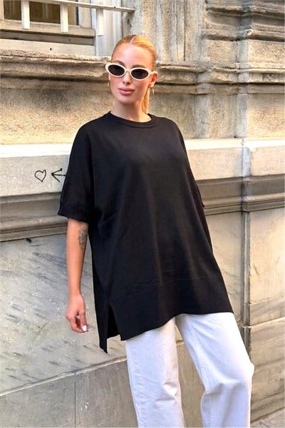 Siyah Oversize Triko Bluz