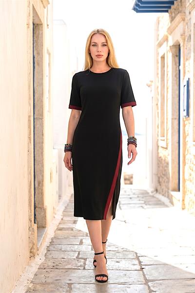 Siyah Şeritli Modal Elbise