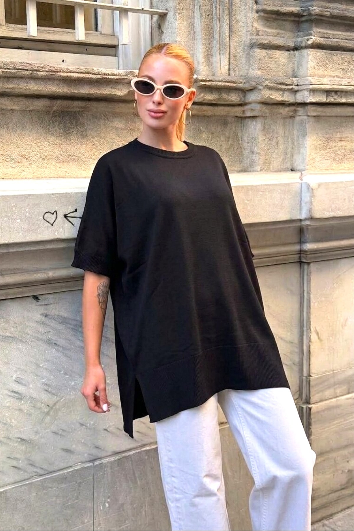 Siyah Oversize Triko Bluz