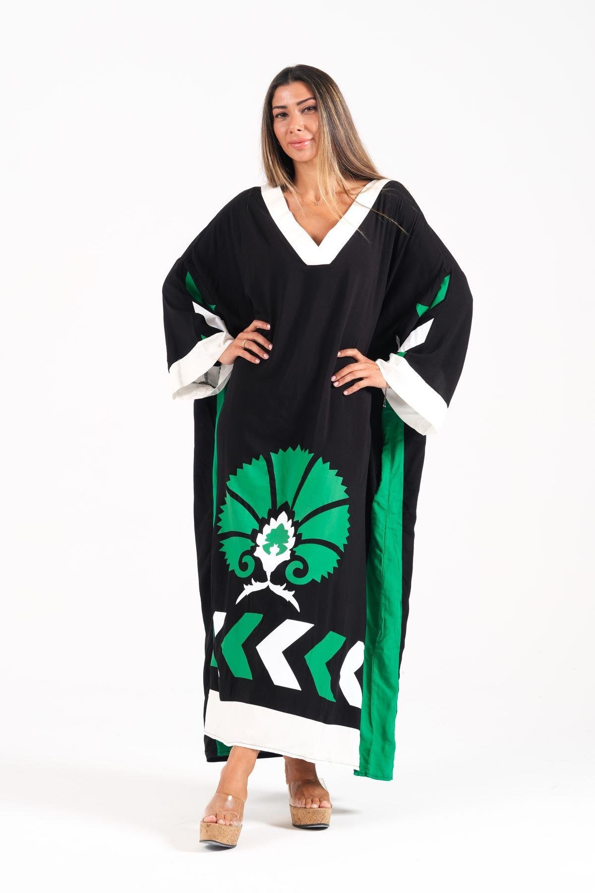 أسود فستان أسود طويل بأكمام على شكل خفاش برقبة على شكل حرف V مع جيوب