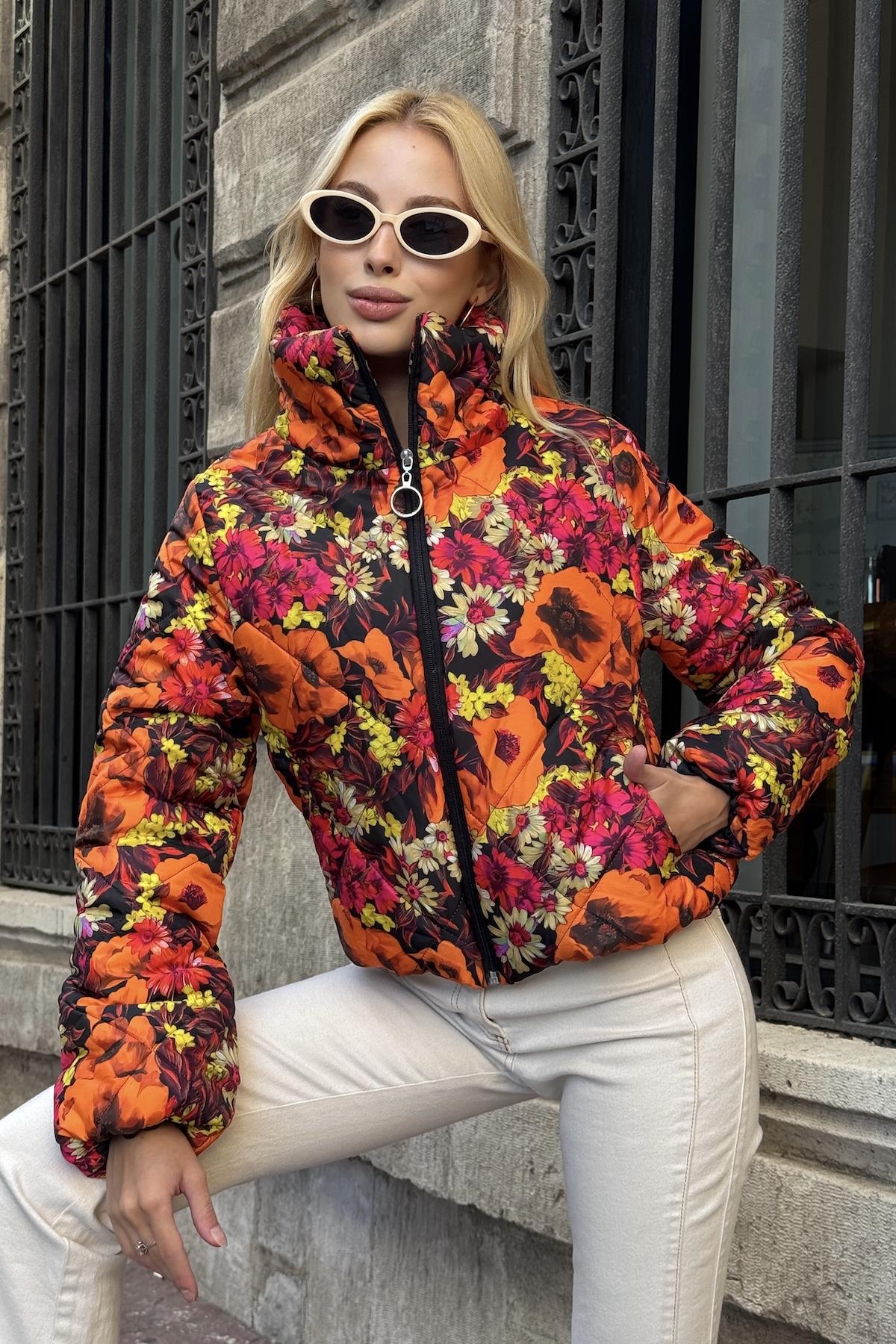 معطف برتقالي قصير قابل للنفخ بياقة برتقالية برتقالية بياقة الوقوف