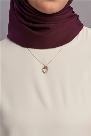 Baget Taçlı Kalp Motifli Doğal Zirkon Taşlı 14 Ayar Rose Altın Kaplama 925 Ayar Kadın Gümüş Kolye
