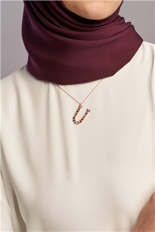 U Harfli Trend Baget Renkli Doğal Zirkon Taşlı 14 Ayar Rose Altın Kaplama 925 Ayar Kadın Gümüş Kolye