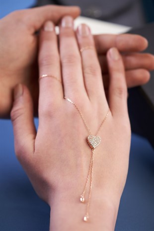 Kalp Motifli Trend Tasarım 14 Ayar Rose Altın Kaplama 925 Ayar Kadın Gümüş Kolye