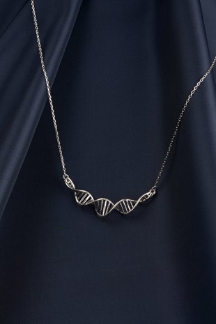 DNA Motifli Özel Tasarım 925 Ayar Kadın Gümüş Kolye