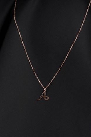 Rose Gold Elmas Motifli A Harfli Gümüş Kolye