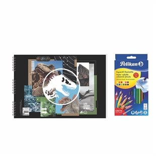 Jurassic World 25x35 Spiralli Resim Defteri - Pelikan 12li Aquarell Kuru Boya 2'li Set 2