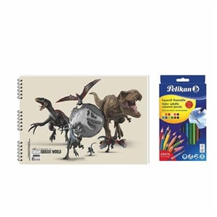 Jurassic World 25x35 Spiralli Resim Defteri - Pelikan 12li Aquarell Kuru Boya 2'li Set 3