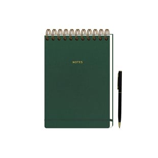 Limited Edition A5 Spiralli Sert Kapak Premium Not Defteri Kalem Seti Koyu Yeşil