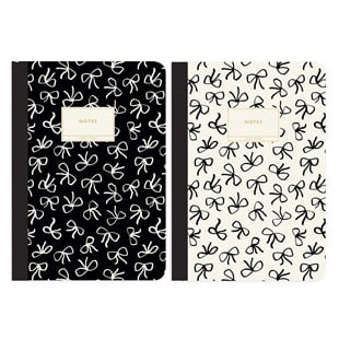 Limited Edition B5 Terzi Dikişli Karton Kapak 2'li Not Defteri - Black & White Bows