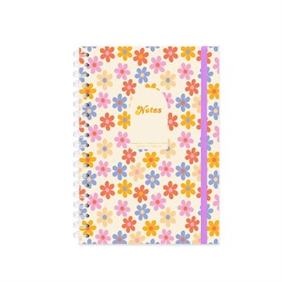 Limited Edition Spiralli Defter Çiçekler Mor 19x25